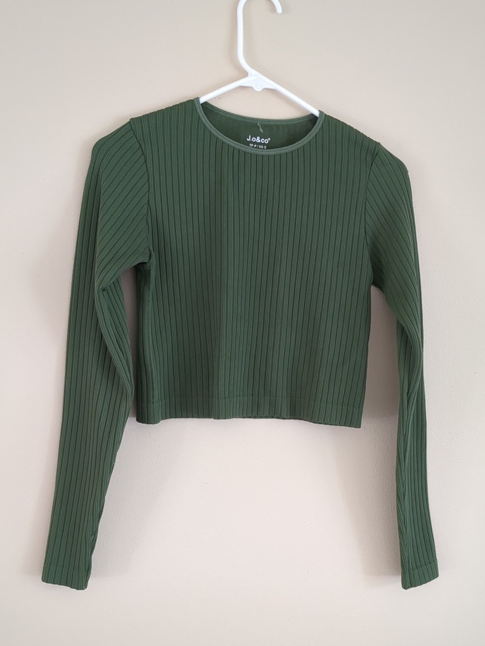 XS - S Green Ribbed Long Sleeve Stretch J.O&Co Top Shirt